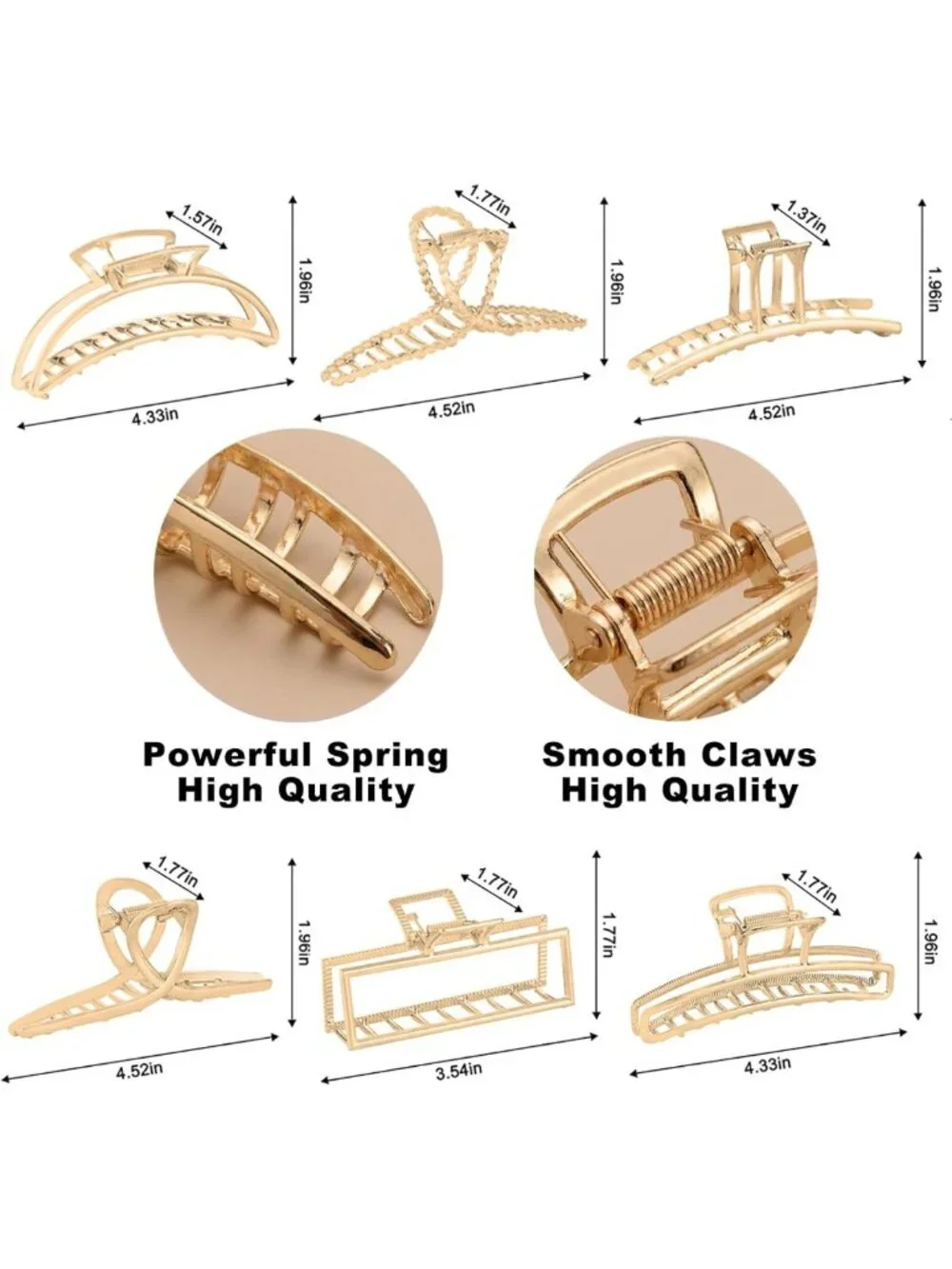 6 Pack Gold Metal Hair Clips - Large 4 Inch Jaw Claws for Thick or Thin Hair